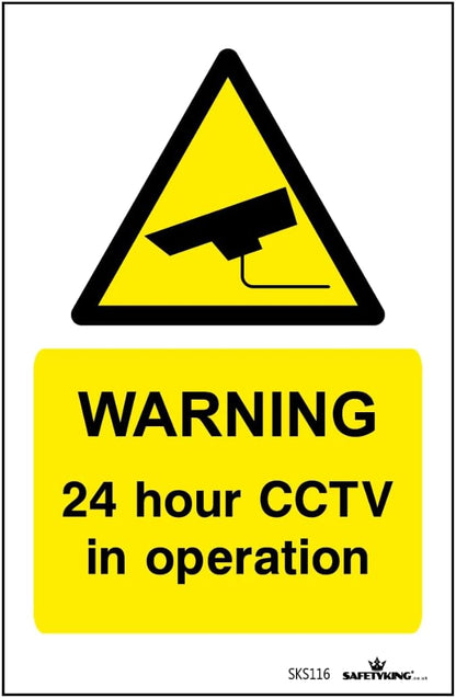 SAFETYKING® Pack Of 4 CCTV Sign Stickers 10cm x 6.5cm | Waterproof Security Camera Self Adhesive Small CCTV Stickers | 24 Hour CCTV In Operation Sign | Indoor Or Outdoor Use | CCTV Vertical Sticker