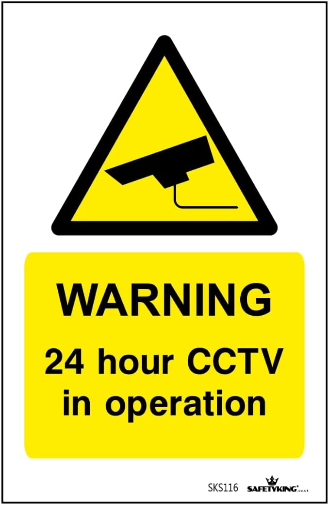 SAFETYKING® Pack Of 4 CCTV Sign Stickers 10cm x 6.5cm | Waterproof Security Camera Self Adhesive Small CCTV Stickers | 24 Hour CCTV In Operation Sign | Indoor Or Outdoor Use | CCTV Vertical Sticker