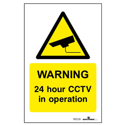 SAFETYKING® Pack Of 4 CCTV Sign Stickers 10cm x 6.5cm | Waterproof Security Camera Self Adhesive Small CCTV Stickers | 24 Hour CCTV In Operation Sign | Indoor Or Outdoor Use | CCTV Vertical Sticker