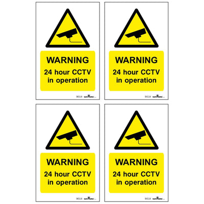 SAFETYKING® Pack Of 4 CCTV Sign Stickers 10cm x 6.5cm | Waterproof Security Camera Self Adhesive Small CCTV Stickers | 24 Hour CCTV In Operation Sign | Indoor Or Outdoor Use | CCTV Vertical Sticker