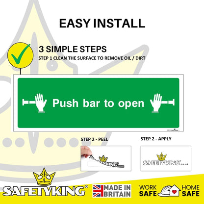 SAFETYKING® 5 Piece Fire Exit Push Bar To Open Sticker | 30 cm x 10 cm Self Adhesive Sticker | Fire Exit Signs | Fire Exit Stickers | Fire Exit Safety Pack | Running Man Fire Exit Signs