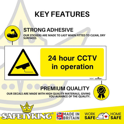 SAFETYKING® 4 PCS 4pc CCTV In Operation Sign Sticker 15mm x 5mm CCTV Sign Outdoor CCTV Stickers for Windows - CCTV Sticker Self Adhesive Vinyl CCTV Signs 24hr CCTV Warning Signs for Home CCTV Signage