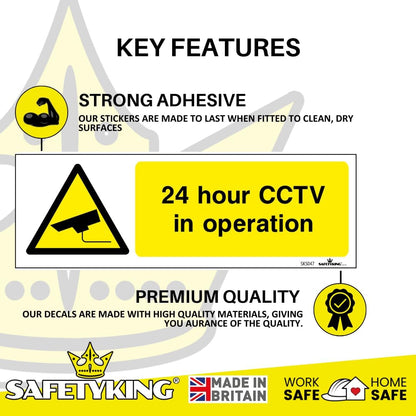 SAFETYKING® 4 PCS 4pc CCTV In Operation Sign Sticker 15mm x 5mm CCTV Sign Outdoor CCTV Stickers for Windows - CCTV Sticker Self Adhesive Vinyl CCTV Signs 24hr CCTV Warning Signs for Home CCTV Signage