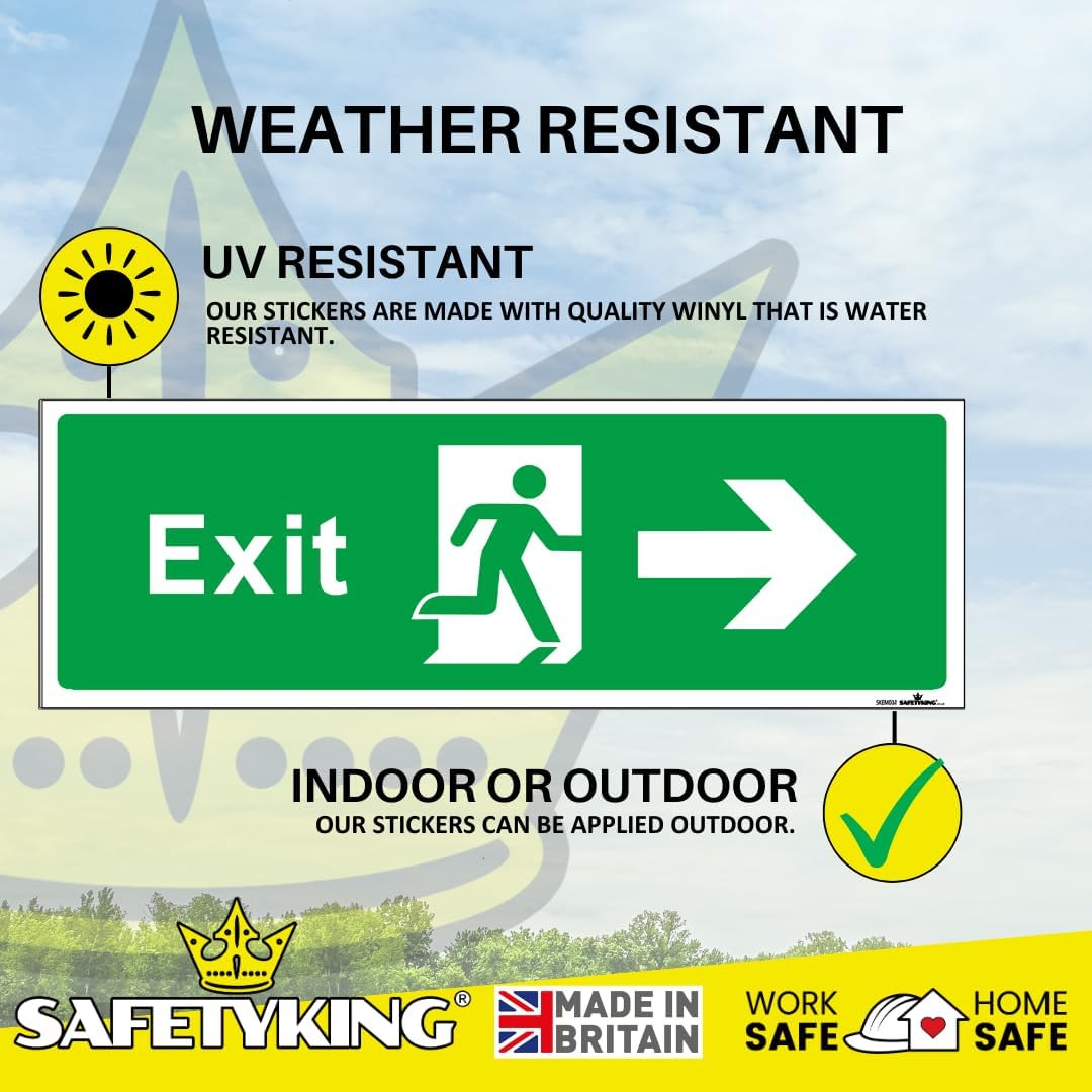 SAFETYKING® 5 Piece Fire Exit Sticker Running Man Right Sticker | 30 cm x 10 cm Self Adhesive Sticker | Fire Exit Signs | Fire Exit Stickers | Fire Exit Safety Pack | Running Man Fire Exit Signs