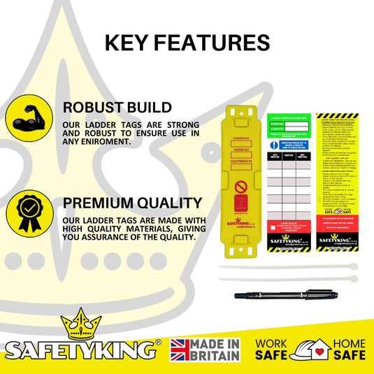 SAFETYKING® Ladder Tags 10 Holders 40 Inserts | Access Inspection Tag | Ladder Tag kit with cable ties and markers | Laddertag | Laddertags | Ladder Tag | Ladder Inspection Tag | Ladder Inspection Kit