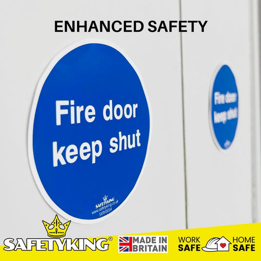 SAFETYKING® 8 x Fire Door Keep Shut Stickers 78mm Diameter | Fire Door Keep Shut Sign | Fire Door Stickers | Fire Door Signs | Fire Door Keep Shut