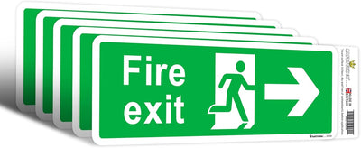 SAFETYKING® 5 Piece Fire Exit Sticker Running Man Right Sticker | 30 cm x 10 cm Self Adhesive Sticker | Fire Exit Signs | Fire Exit Stickers | Fire Exit Safety Pack | Running Man Fire Exit Signs