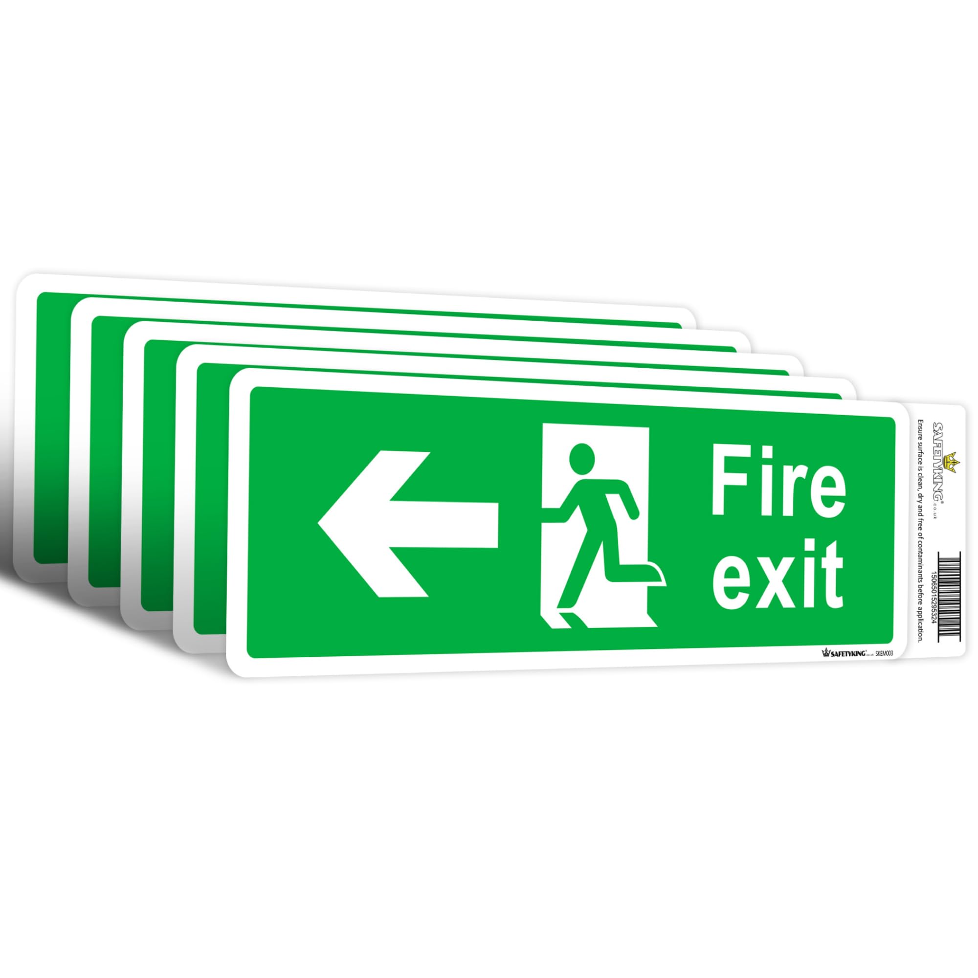 SAFETYKING® 5 Piece Fire Exit Sticker Running Man Left Sticker | 30 cm x 10 cm Self Adhesive Sticker | Fire Exit Signs | Fire Exit Stickers | Fire Exit Safety Pack | Running Man Fire Exit Signs