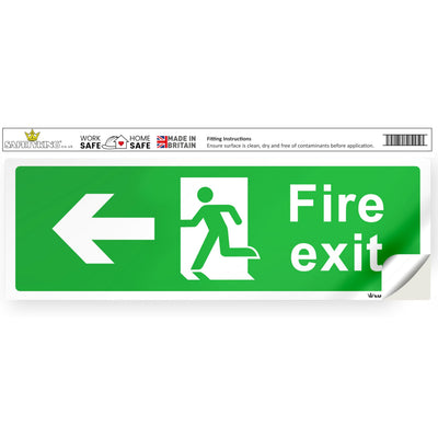 SAFETYKING® 1 Piece Fire Exit Sticker Running Man Down Left Sticker | 30 cm x 10 cm Self Adhesive Sticker | Fire Exit Signs | Fire Exit Stickers | Fire Exit Safety Pack | Running Man Fire Exit Signs