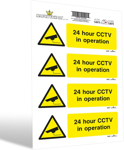 SAFETYKING® 4 PCS 4pc CCTV In Operation Sign Sticker 15mm x 5mm CCTV Sign Outdoor CCTV Stickers for Windows - CCTV Sticker Self Adhesive Vinyl CCTV Signs 24hr CCTV Warning Signs for Home CCTV Signage