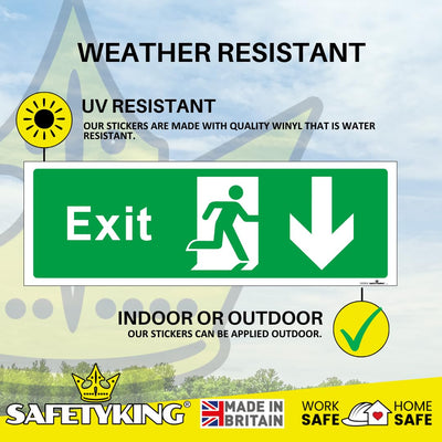 SAFETYKING® 1 Piece Fire Exit Sticker Running Man Down Sticker | 30 cm x 10 cm Self Adhesive Sticker | Fire Exit Signs | Fire Exit Stickers | Fire Exit Safety Pack | Running Man Fire Exit Signs