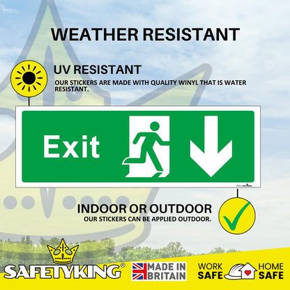 SAFETYKING® 1 Piece Fire Exit Sticker Running Man Down Sticker | 30 cm x 10 cm Self Adhesive Sticker | Fire Exit Signs | Fire Exit Stickers | Fire Exit Safety Pack | Running Man Fire Exit Signs