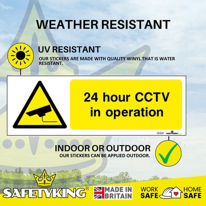 SAFETYKING® 4 PCS 4pc CCTV In Operation Sign Sticker 15mm x 5mm CCTV Sign Outdoor CCTV Stickers for Windows - CCTV Sticker Self Adhesive Vinyl CCTV Signs 24hr CCTV Warning Signs for Home CCTV Signage