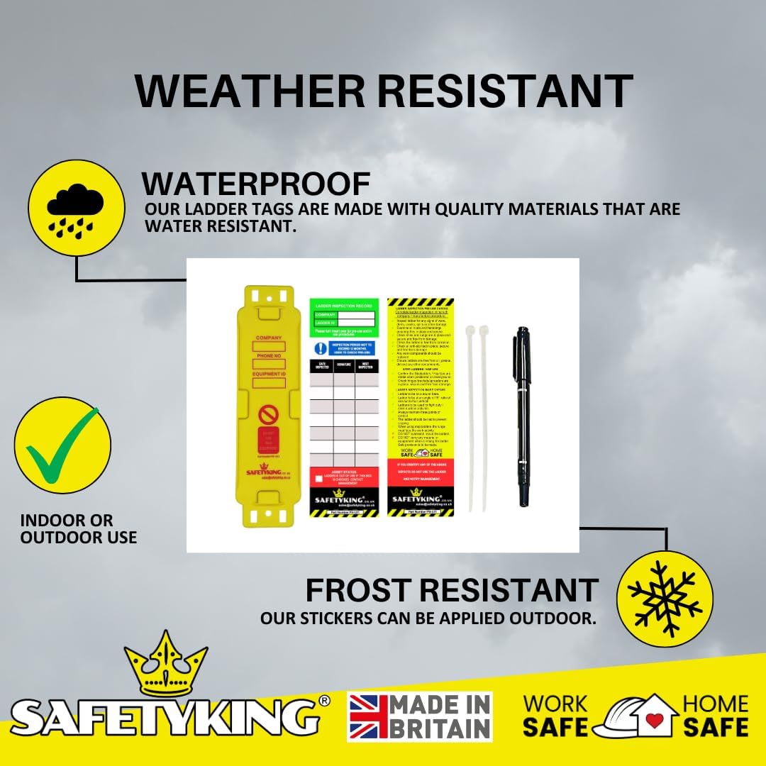 SAFETYKING® Ladder Tags 10 Inserts – Safety Ladder Inspection Tags with Cable Ties- Complete Tools kit with Marker & Label - Durable - Suitable for Indoor & Outdoor Use
