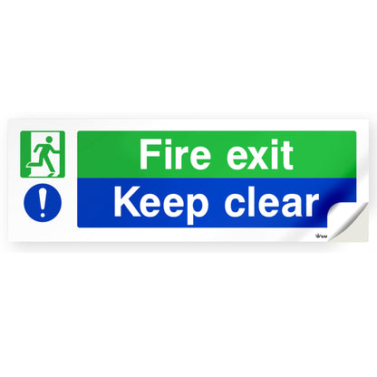 SAFETYKING® 1 Piece Fire Exit Keep Clear Sticker | 30 cm x 10 cm Self Adhesive Sticker | Fire Exit Signs | Fire Exit Stickers | Fire Exit Safety Pack | Running Man Fire Exit Sign