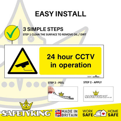 SAFETYKING® 4 PCS 4pc CCTV In Operation Sign Sticker 15mm x 5mm CCTV Sign Outdoor CCTV Stickers for Windows - CCTV Sticker Self Adhesive Vinyl CCTV Signs 24hr CCTV Warning Signs for Home CCTV Signage