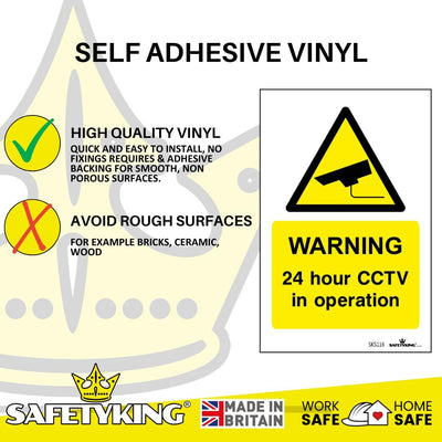 SAFETYKING® Pack Of 4 CCTV Sign Stickers 10cm x 6.5cm | Waterproof Security Camera Self Adhesive Small CCTV Stickers | 24 Hour CCTV In Operation Sign | Indoor Or Outdoor Use | CCTV Vertical Sticker