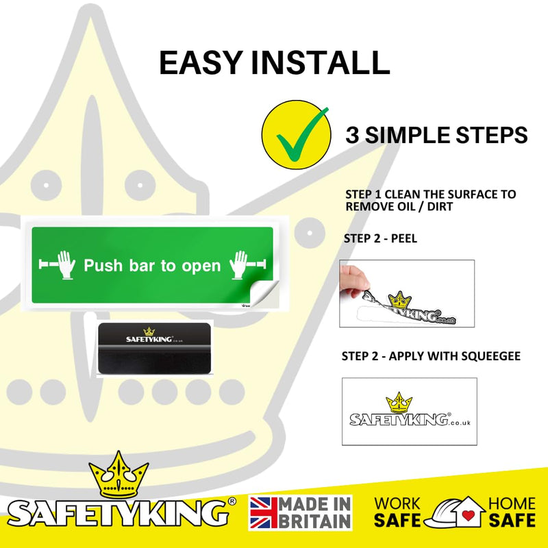 Load image into Gallery viewer, SAFETYKING® 16 Piece Fire Exit Signs | Push Bar To Exit | 30 cm x 10 cm Self Adhesive Sticker | Fire Exit Signs | Fire Exit Stickers | Fire Exit Safety Pack | Running Man Fire Exit Sign
