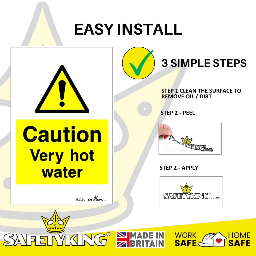 SAFETYKING® 12 x Caution Hot Water Stickers 68mm Diameter | Rectangle Caution Very Hot Water Stickers | Caution Hot Water Signs | Caution Hot Very Hot Water Signs | Hot Water Sticker