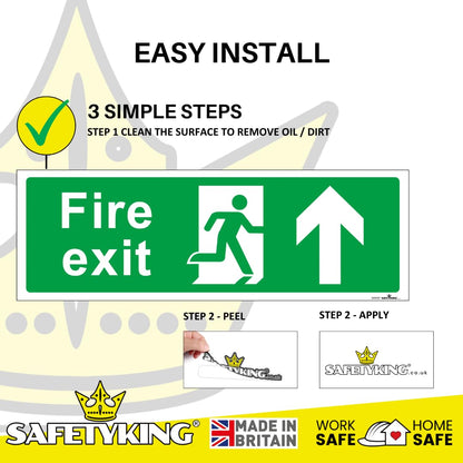 SAFETYKING® 1 Piece Fire Exit Sticker Running Man Up Sticker | 30 cm x 10 cm Self Adhesive Sticker | Fire Exit Signs | Fire Exit Stickers | Fire Exit Safety Pack | Running Man Fire Exit Signs