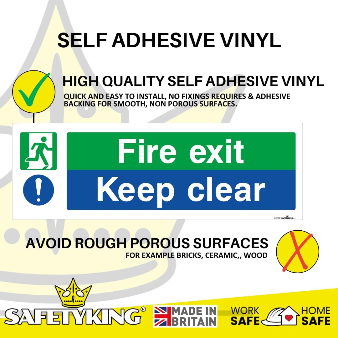 SAFETYKING® 1 Piece Fire Exit Keep Clear Sticker | 30 cm x 10 cm Self Adhesive Sticker | Fire Exit Signs | Fire Exit Stickers | Fire Exit Safety Pack | Running Man Fire Exit Sign
