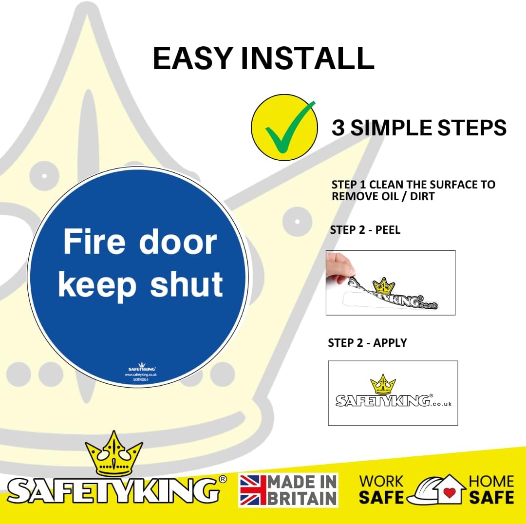 SAFETYKING® 8 x Fire Door Keep Shut Stickers 78mm Diameter | Fire Door Keep Shut Sign |
