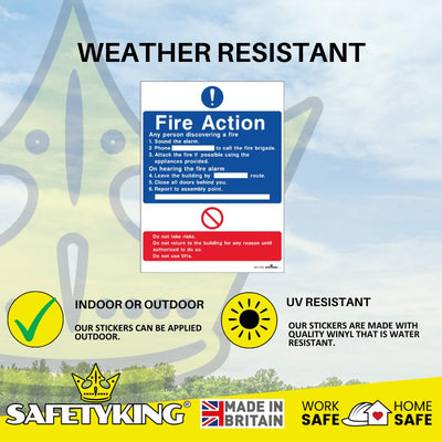 SAFETYKING® FIRE ACTION STICKER KIT - 4 Piece Set with Squeegee and Marker Pen | Fire Action Notice | Fire Action Sign | Fire Action Stickers | Fire Stickers