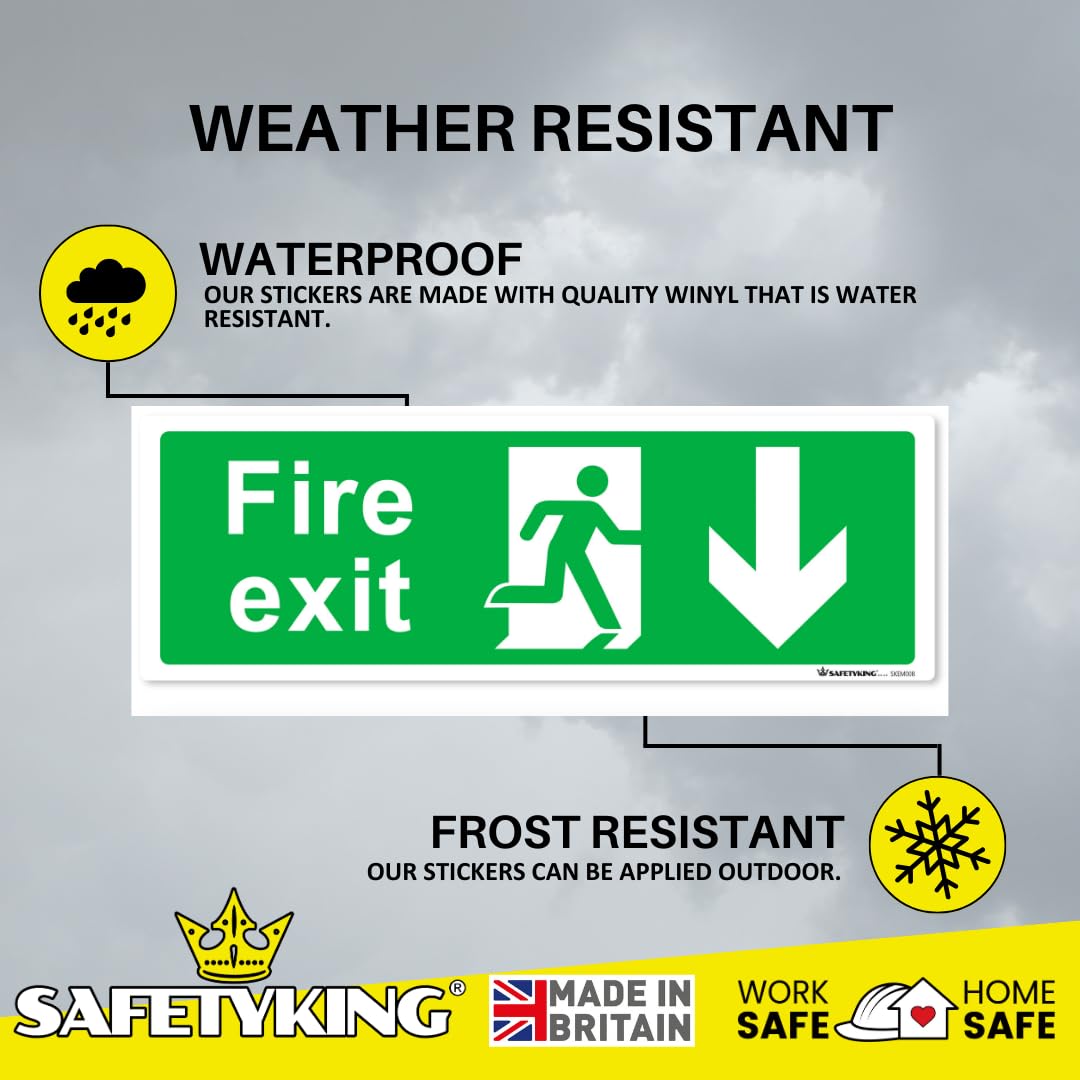 SAFETYKING® 16 Piece Fire Exit Signs | Running Man Down Fire Exit Sign | 30 cm x 10 cm Self Adhesive Sticker | Fire Exit Signs | Fire Exit Stickers | Fire Exit Safety Pack | Running Man Fire Exit Sign
