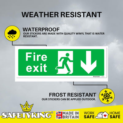 SAFETYKING® 16 Piece Fire Exit Signs | Running Man Down Fire Exit Sign | 30 cm x 10 cm Self Adhesive Sticker | Fire Exit Signs | Fire Exit Stickers | Fire Exit Safety Pack | Running Man Fire Exit Sign