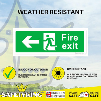 SAFETYKING® 16 Piece Fire Exit Signs | Running Man Left Fire Exit Sign | 30 cm x 10 cm Self Adhesive Sticker | Fire Exit Signs | Fire Exit Stickers | Fire Exit Safety Pack | Running Man Fire Exit Sign