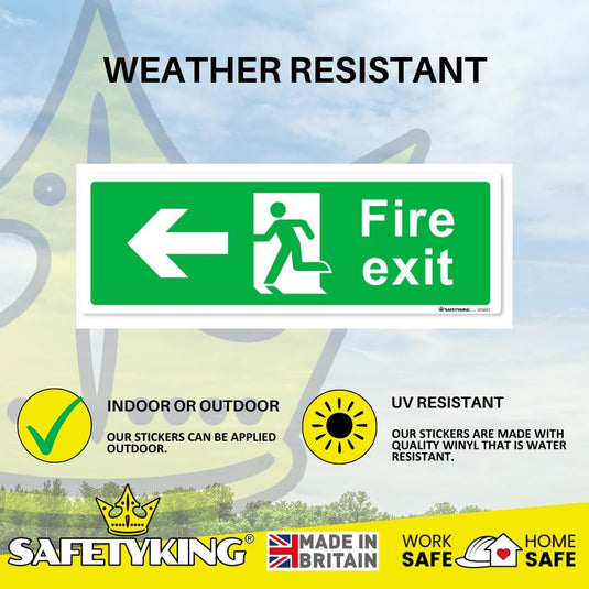 SAFETYKING® 16 Piece Fire Exit Signs | Running Man Left Fire Exit Sign | 30 cm x 10 cm Self Adhesive Sticker | Fire Exit Signs | Fire Exit Stickers | Fire Exit Safety Pack | Running Man Fire Exit Sign