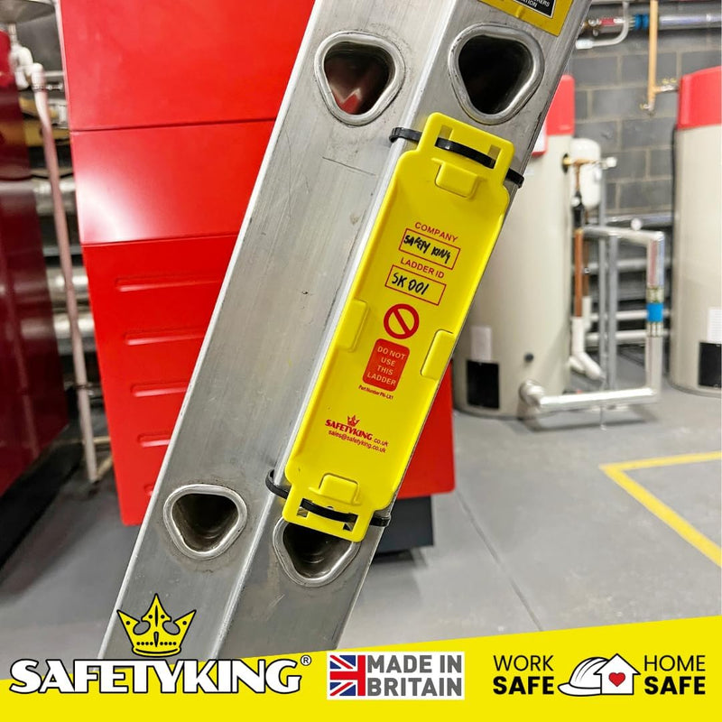 Load image into Gallery viewer, SAFETYKING® Ladder Tags 1 Holder - 4 Inserts – Safety Ladder Inspection Tags with Cable Ties- Complete Tools kit with Marker &amp; Label - Durable - Suitable for Indoor &amp; Outdoor Use
