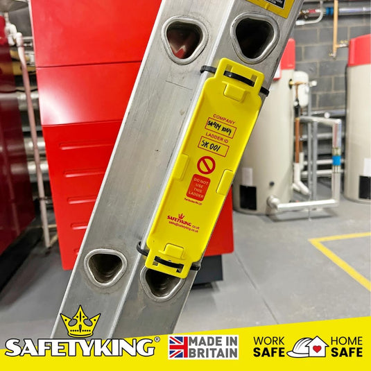 SAFETYKING® Ladder Tags 1 Holder - 4 Inserts – Safety Ladder Inspection Tags with Cable Ties- Complete Tools kit with Marker & Label - Durable - Suitable for Indoor & Outdoor Use