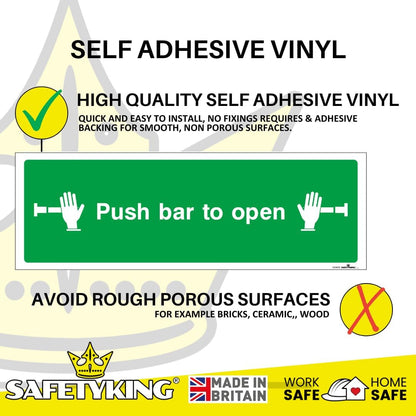 SAFETYKING® 5 Piece Fire Exit Push Bar To Open Sticker | 30 cm x 10 cm Self Adhesive Sticker | Fire Exit Signs | Fire Exit Stickers | Fire Exit Safety Pack | Running Man Fire Exit Signs