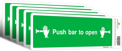 SAFETYKING® 5 Piece Fire Exit Push Bar To Open Sticker | 30 cm x 10 cm Self Adhesive Sticker | Fire Exit Signs | Fire Exit Stickers | Fire Exit Safety Pack | Running Man Fire Exit Signs