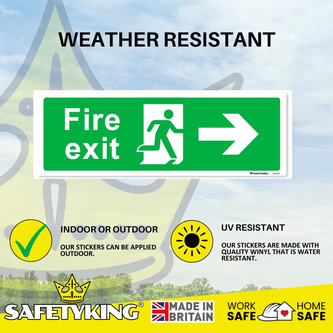 SAFETYKING® 16 Piece Fire Exit Signs | Running Man RightFire Exit Sign | 30 cm x 10 cm Self Adhesive Sticker | Fire Exit Signs | Fire Exit Stickers | Fire Exit Safety Pack | Running Man Fire Exit Sign