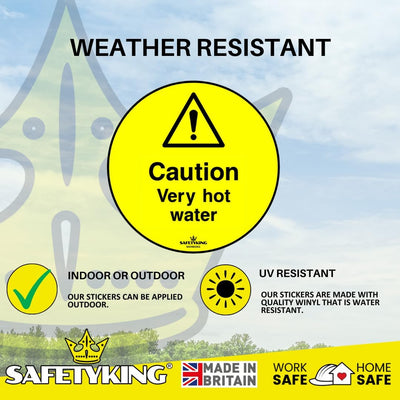 SAFETYKING® 12 x Caution Hot Water Stickers 68mm Diameter | Caution Very Hot Water Stickers | Caution Hot Water Signs | Caution Hot Very Hot Water Signs | Hot Water Sticker | Hot Water Sign