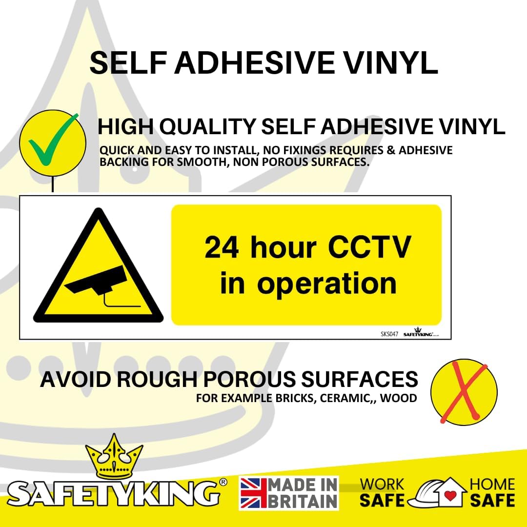 SAFETYKING® 4 PCS 4pc CCTV In Operation Sign Sticker 15mm x 5mm CCTV Sign Outdoor CCTV Stickers for Windows - CCTV Sticker Self Adhesive Vinyl CCTV Signs 24hr CCTV Warning Signs for Home CCTV Signage