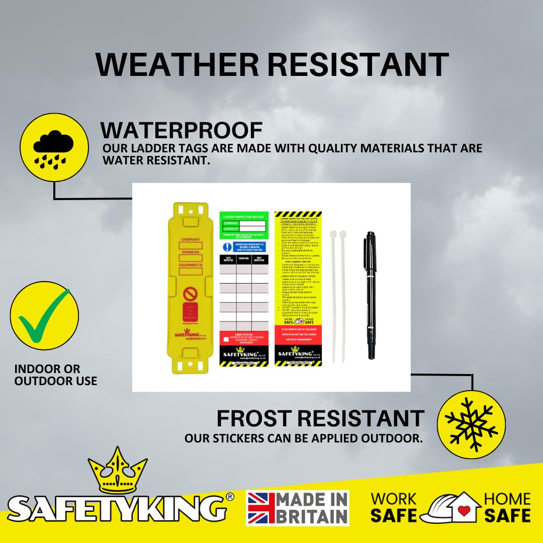 SAFETYKING® Ladder Tags 5 Inserts – Safety Ladder Inspection Tags with Cable Ties- Complete Tools kit with Marker & Label - Durable - Suitable for Indoor & Outdoor Use