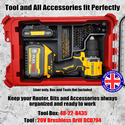 SAFETYKING® 20V Max Drill Set Organizer Compatible With Dewalt Tough System Deep Compact Organizer Precision Rigid Insert for Organizer (Insert Only, Tools Box Not Included)