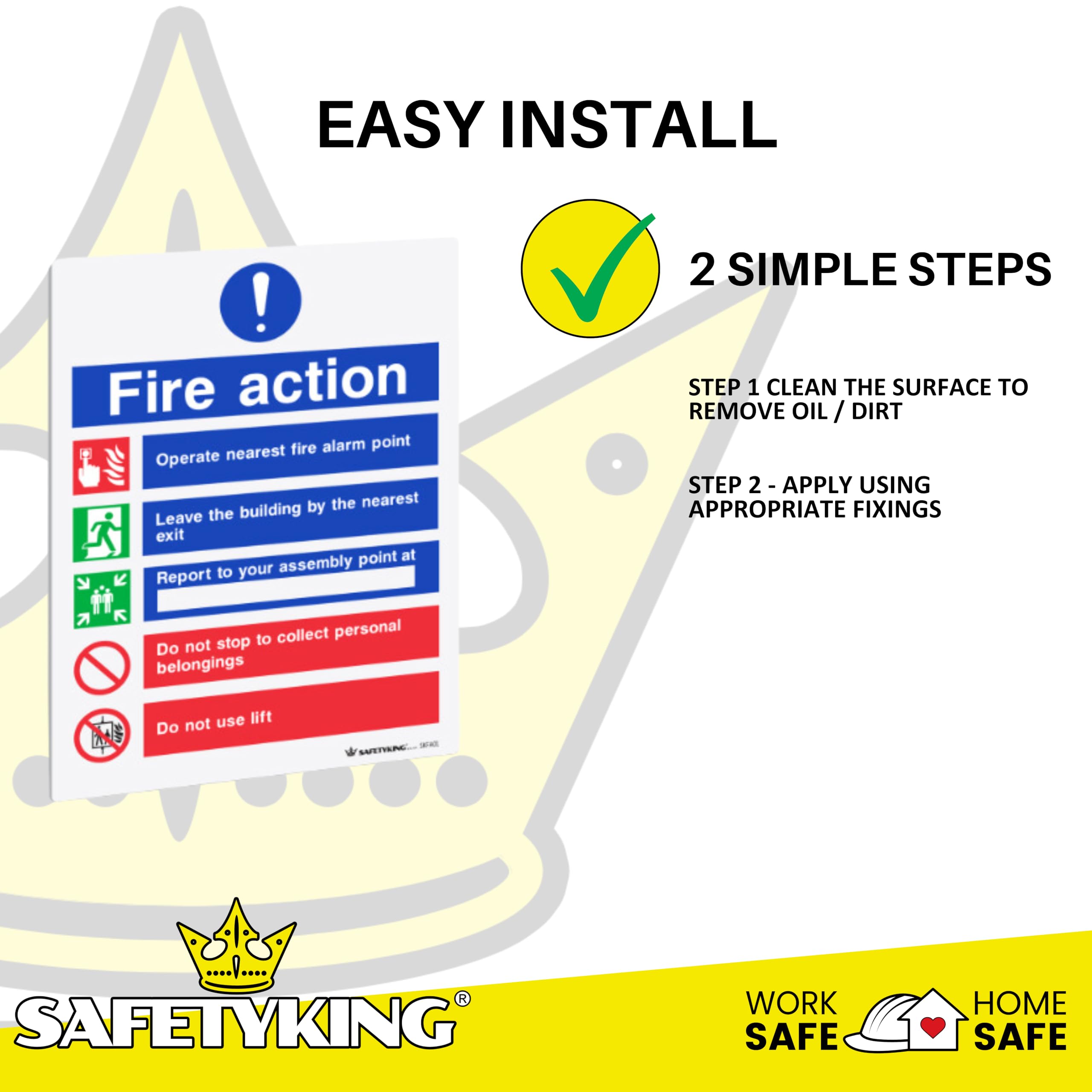 SAFETYKING® 6 pcs Fire Action Notice 1mm PVC Signs -L 20cm x W 15cm x H 1mm | Fire Action Notice | Fire Action Sign | Fire Action Stickers | Fire Stickers | Fire Safety Signs