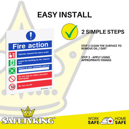 SAFETYKING® 6 pcs Fire Action Notice 1mm PVC Signs -L 20cm x W 15cm x H 1mm | Fire Action Notice | Fire Action Sign | Fire Action Stickers | Fire Stickers | Fire Safety Signs