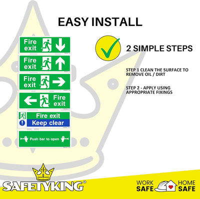 SAFETYKING® 28 Piece Fire Safety Kit | Self Adhesive Stickers | Fire Exit, Keep Clear Signs