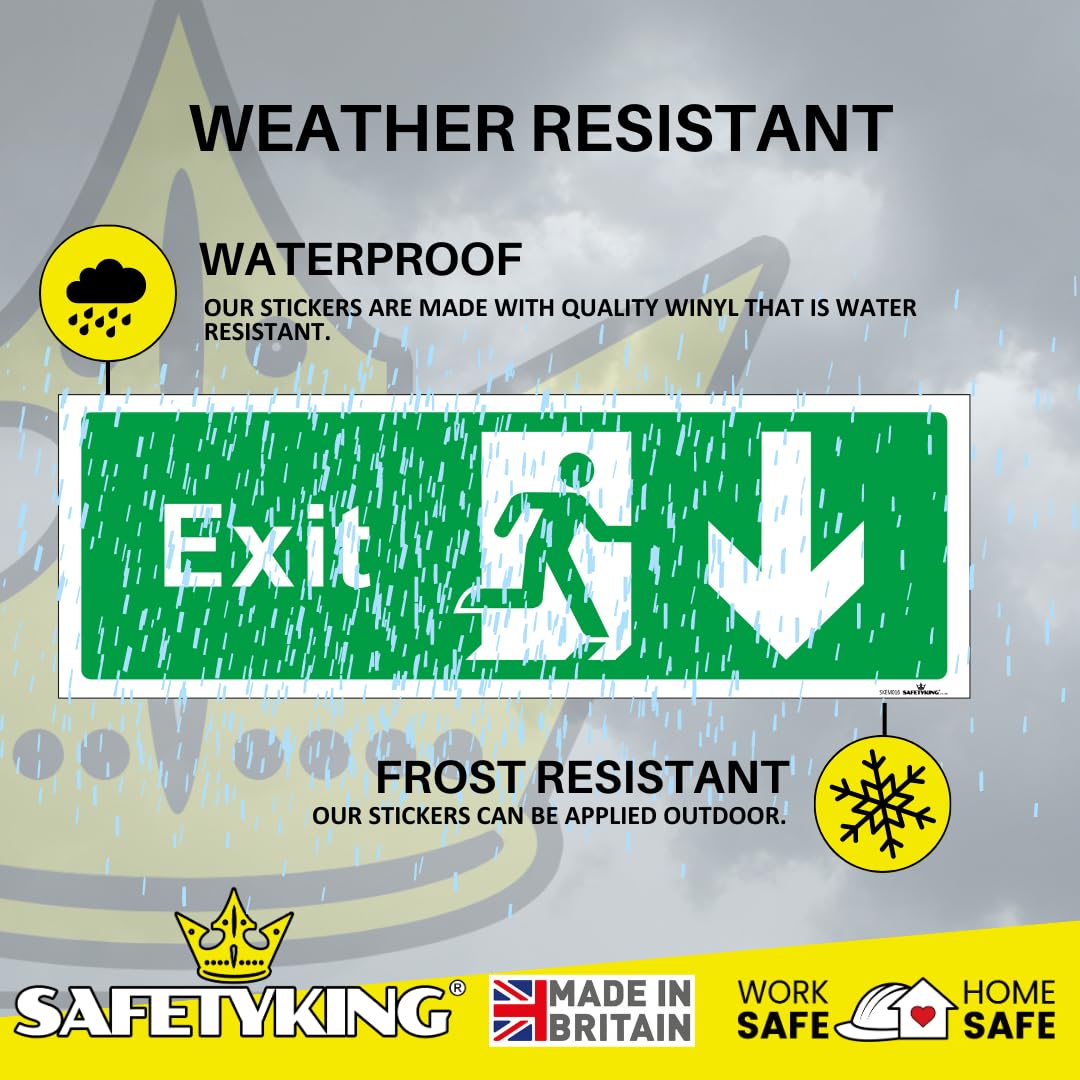 SAFETYKING® 1 Piece Fire Exit Sticker Running Man Down Sticker | 30 cm x 10 cm Self Adhesive Sticker | Fire Exit Signs | Fire Exit Stickers | Fire Exit Safety Pack | Running Man Fire Exit Signs