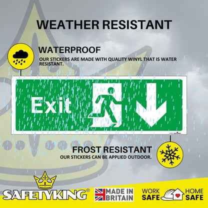 SAFETYKING® 1 Piece Fire Exit Sticker Running Man Down Sticker | 30 cm x 10 cm Self Adhesive Sticker | Fire Exit Signs | Fire Exit Stickers | Fire Exit Safety Pack | Running Man Fire Exit Signs