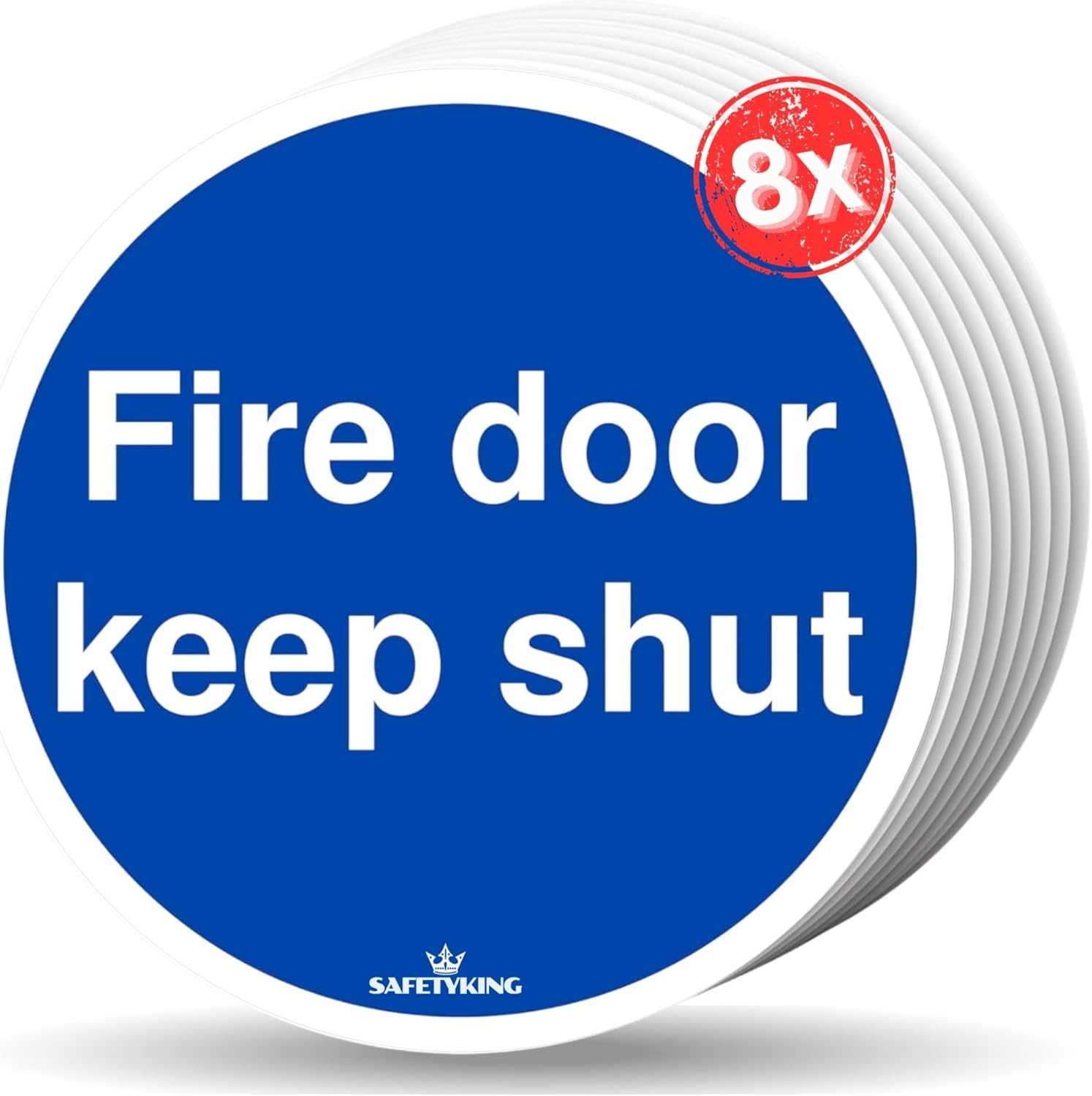 SAFETYKING® 8 x Fire Door Keep Shut Stickers 78mm Diameter | Fire Door Keep Shut Sign |