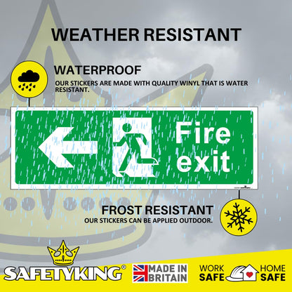 SAFETYKING® 1 Piece Fire Exit Sticker Running Man Down Left Sticker | 30 cm x 10 cm Self Adhesive Sticker | Fire Exit Signs | Fire Exit Stickers | Fire Exit Safety Pack | Running Man Fire Exit Signs