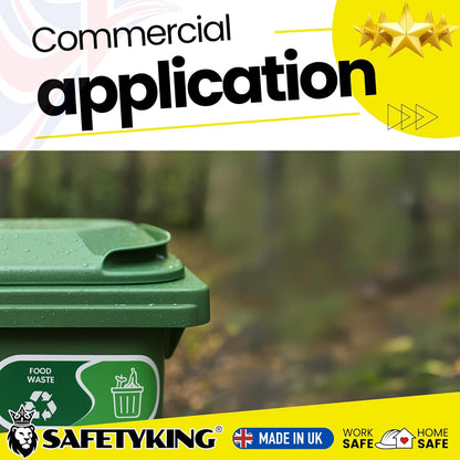 SAFETYKING® Recycling Stickers for Bins – 8pcs Vinyl Waste Self Adhesive Bin Labels, 15x6cm, Colour Coded Bin Stickers for Recycling & General Waste for use in Home, School, Office – Made in The UK