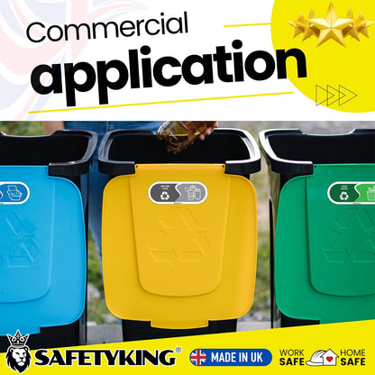SAFETYKING® Recycling Stickers for Bins – 8pcs Vinyl Waste Self Adhesive Bin Labels, 15x6cm, Colour Coded Bin Stickers for Recycling & General Waste for use in Home, School, Office – Made in The UK
