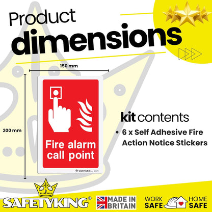 SAFETYKING Fire Alarm Call Point Stickers – 5 Pack | 150x100mm Self-Adhesive Vinyl Safety Signs | Fire Call Point Stickers Red & White | EN ISO 7010:2012 Compliant Made in UK
